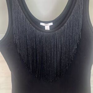 Bar III Black Fringe Scoop Neck Bodysuit